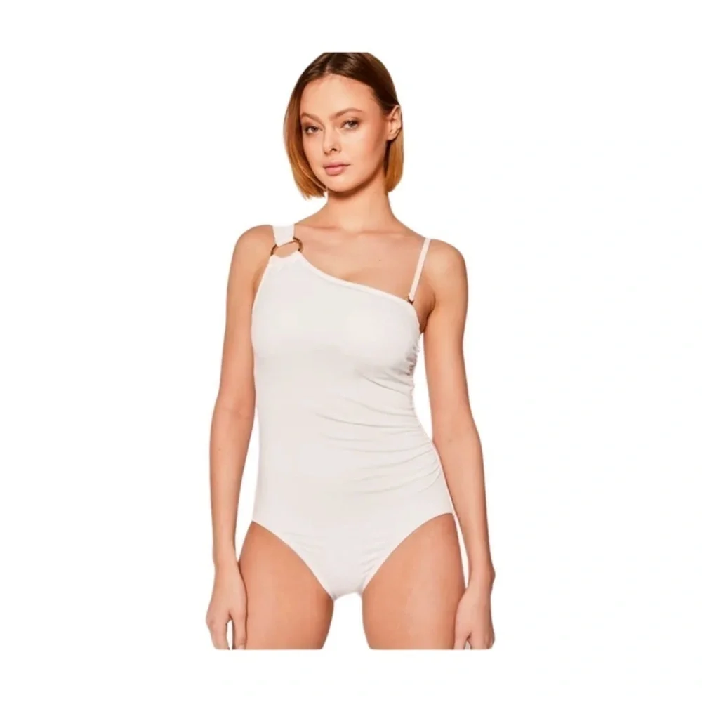 Michael Kors Women White Embellished One-Shoulder One-Piece Swimsuit Size US 16